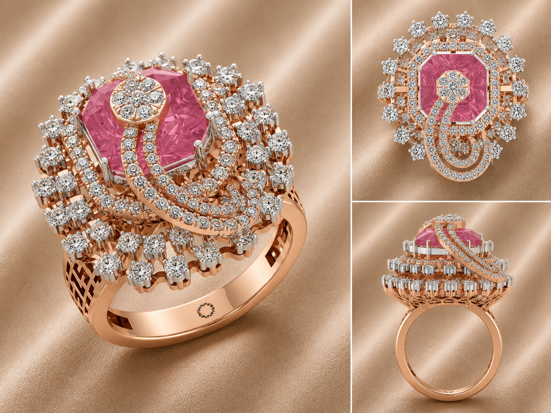 Royal Pink Halo Diamond Cocktail Ring