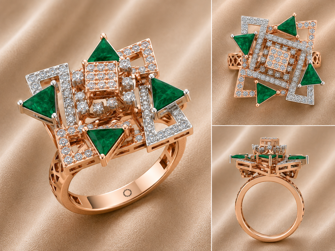 Emerald Geometry Diamond Cocktail Ring