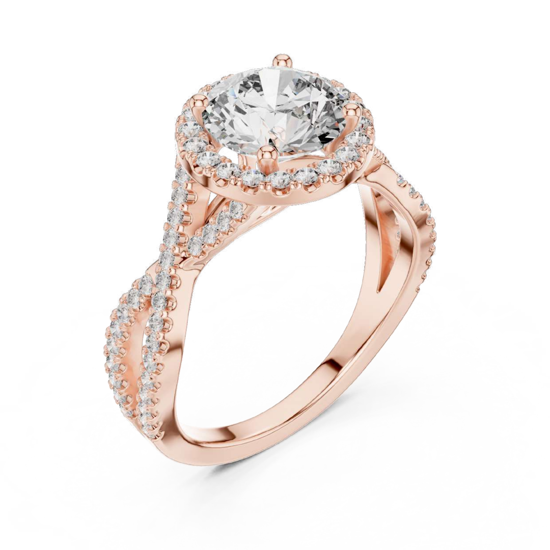 Rose Gold Twisted Halo Diamond Ring