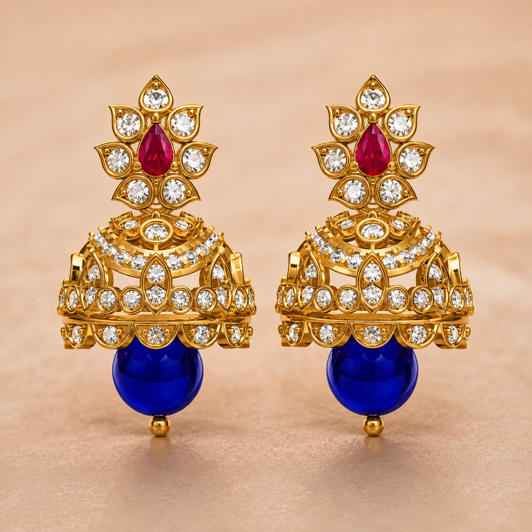 Golden Songbird Diamond Jhumka Earrings