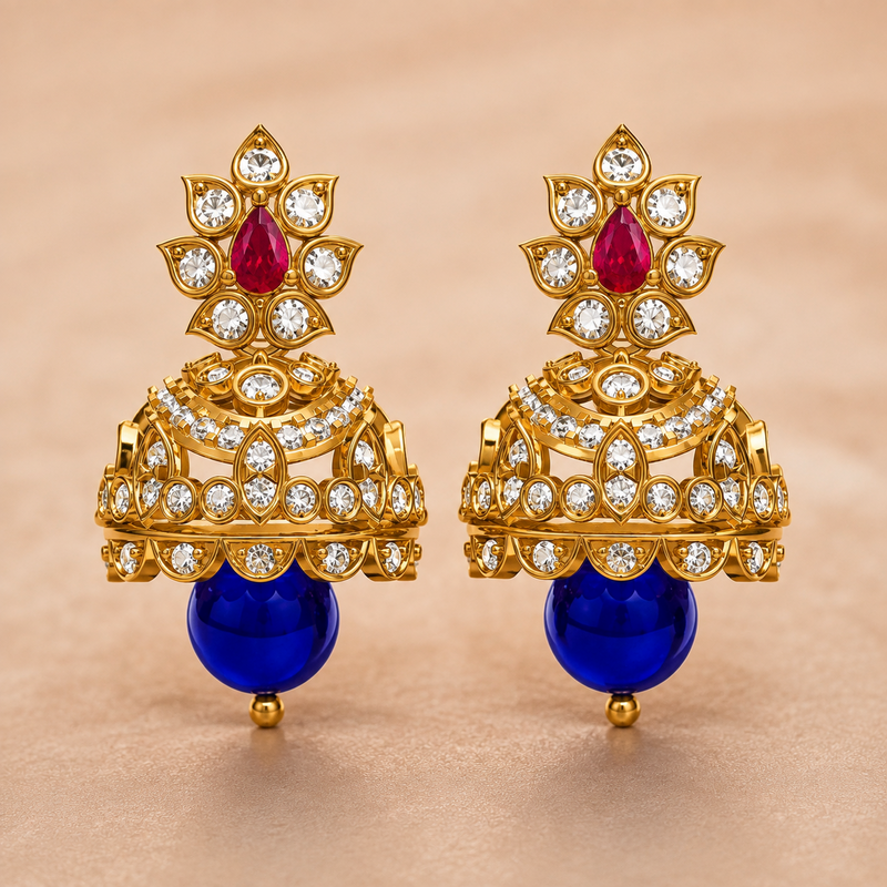 Golden Songbird Diamond Jhumka Earrings