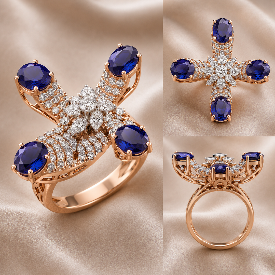 Royal Sapphire Cross Cocktail Ring