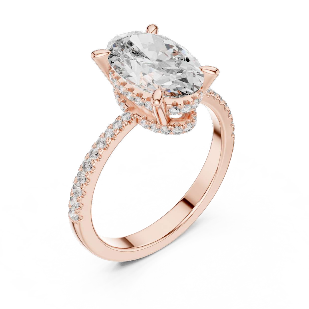 Rose Gold Oval Halo Diamond Ring