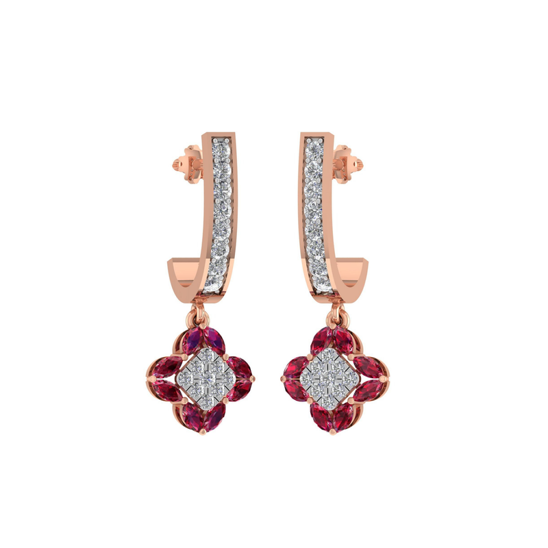 Ruby Blossom Diamond Drop Earrings
