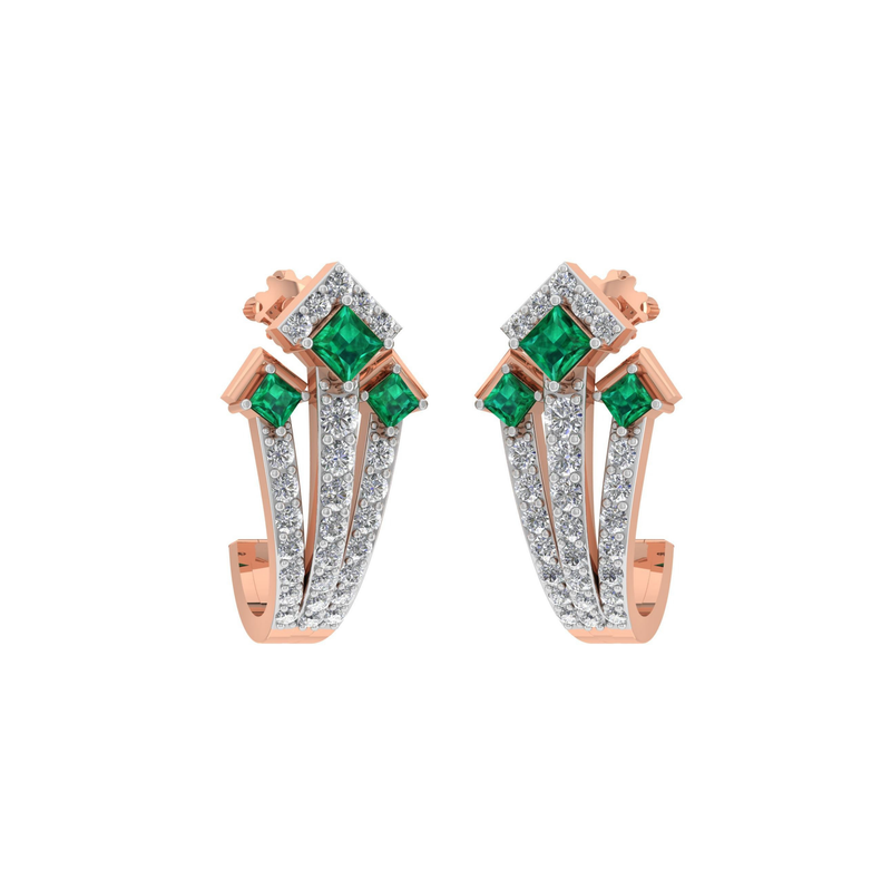 Emerald Crown Diamond Hoop Earrings