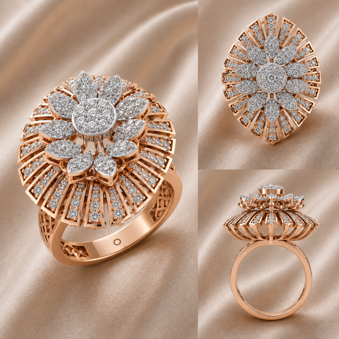 Sunburst Floral Diamond Cocktail Ring