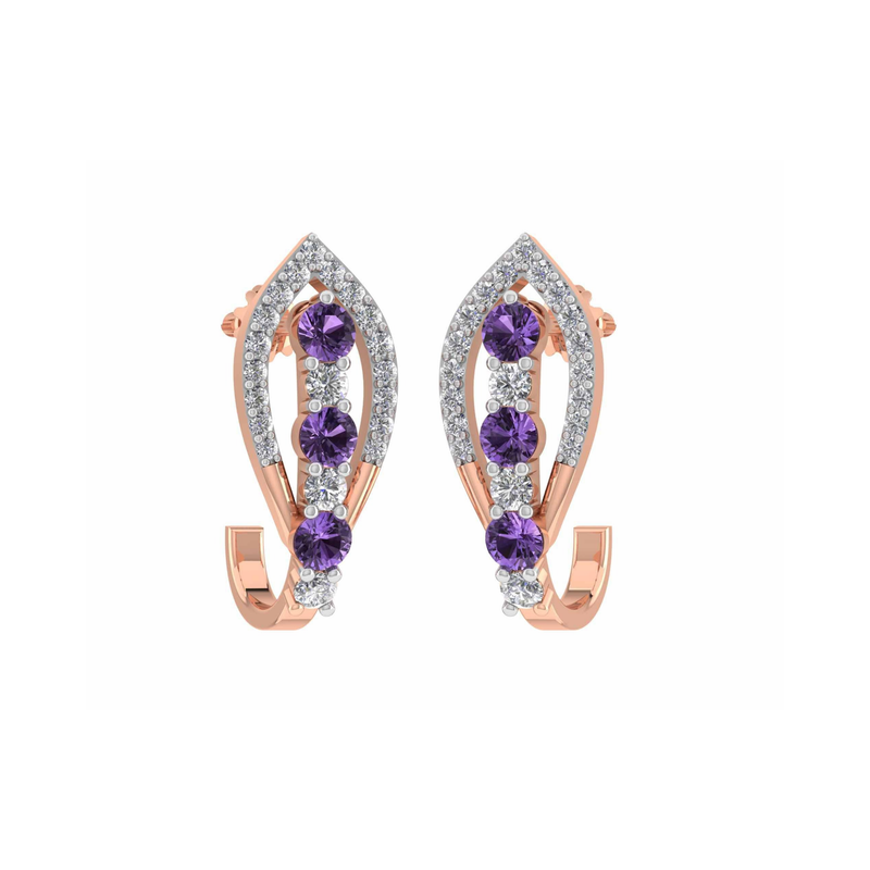 Amethyst Aura Diamond Hoop Earrings