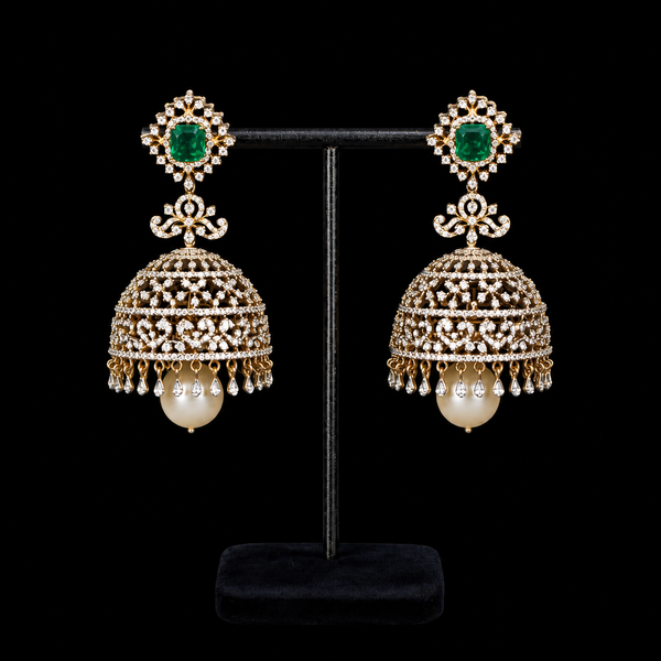 Royal Emerald Pearl Jhumka Earrings
