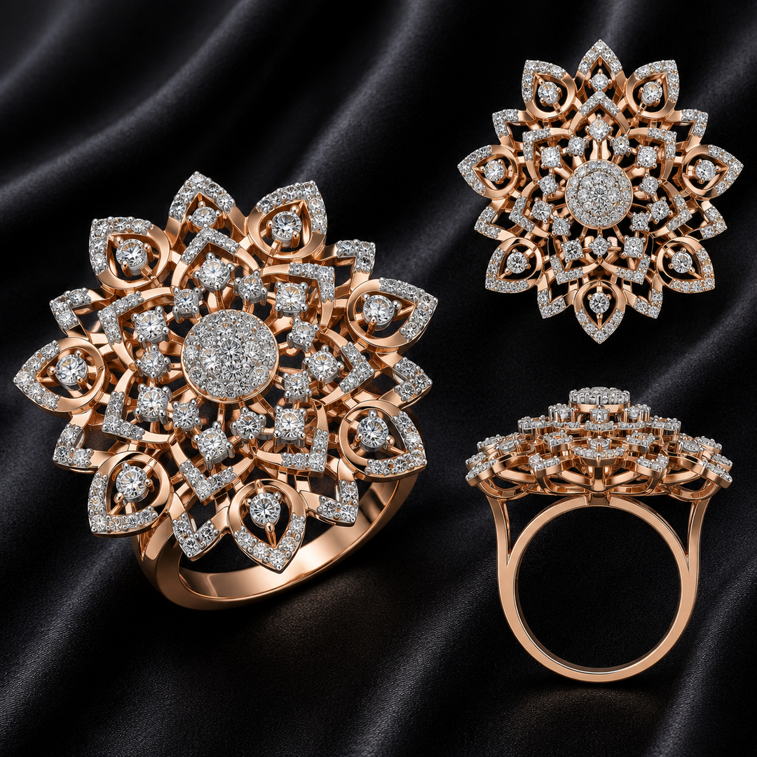 Royal Lotus Diamond Cocktail Ring