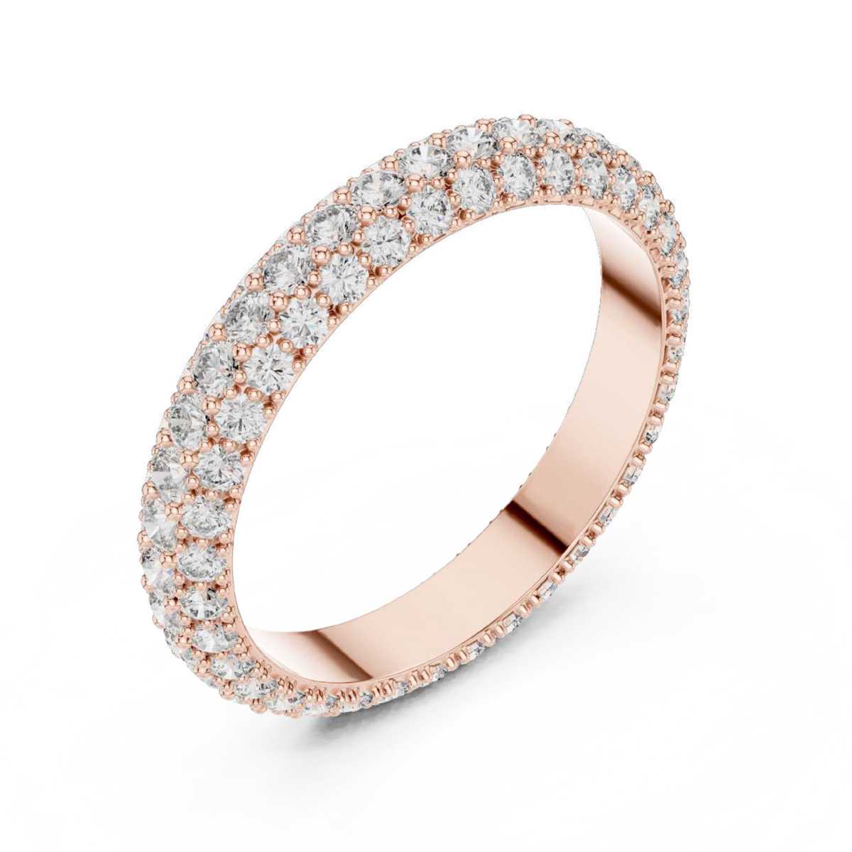 Rose gold ring with diamonds on a white background