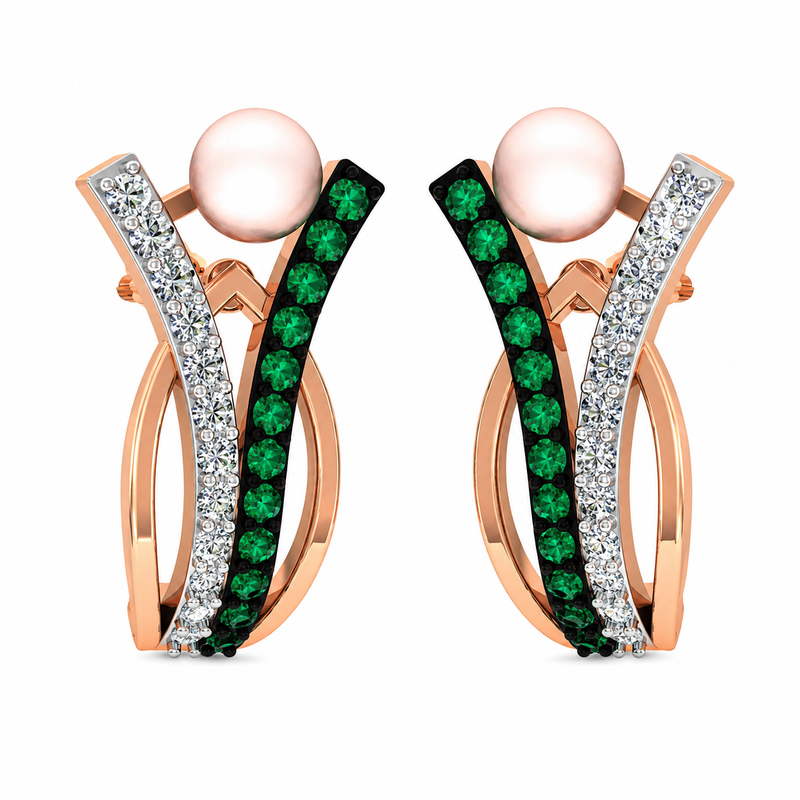 Emerald Pearl Diamond Curve Earrings