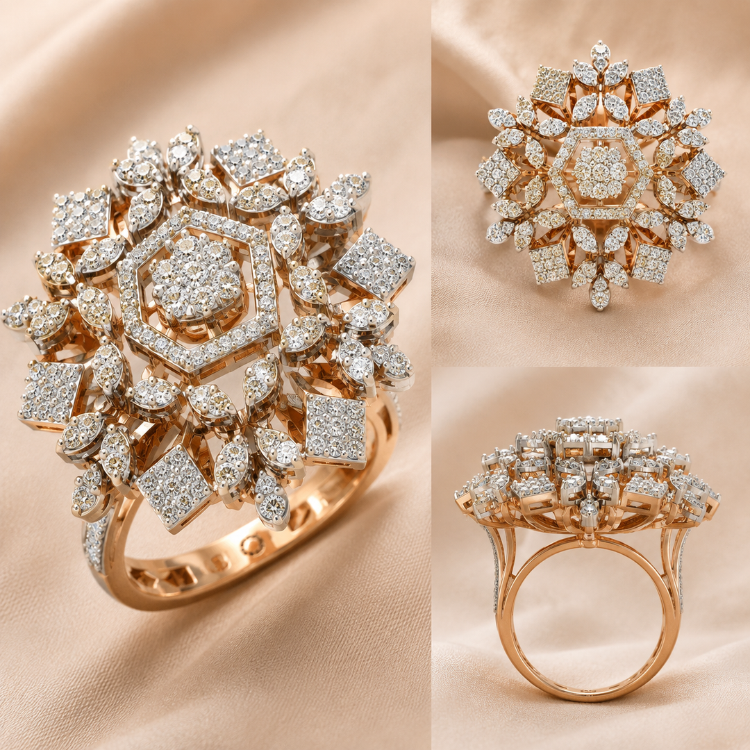 Celestial Snowflake Diamond Cocktail Ring