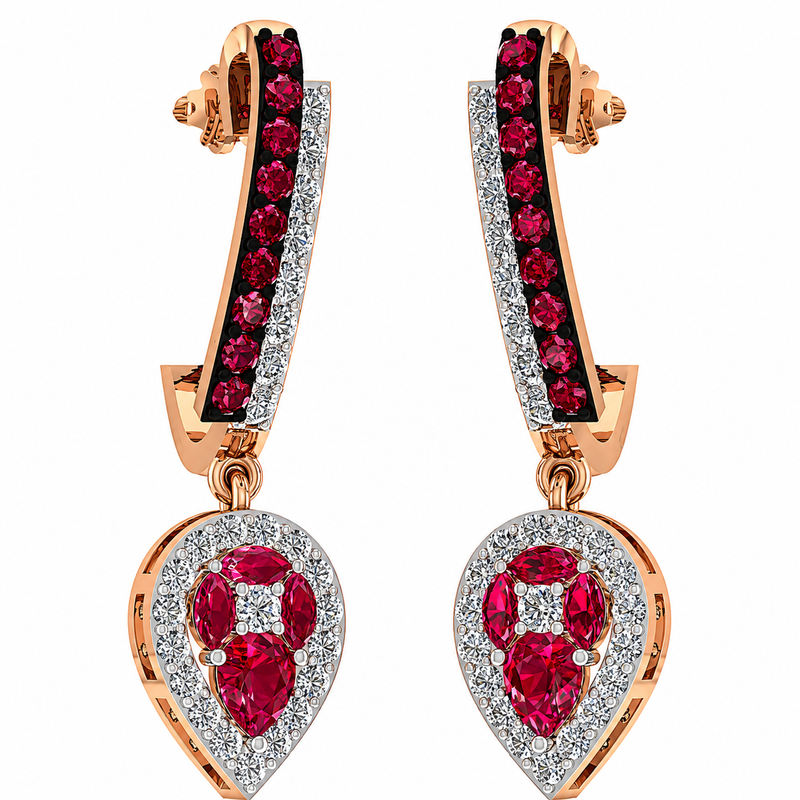 Ruby Teardrop Diamond Dangle Earrings