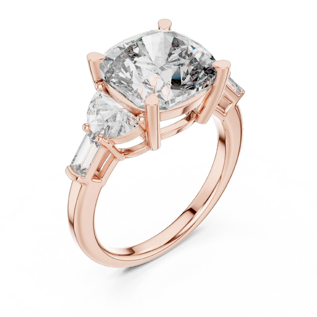 Rose Gold Cushion Cut Three-Stone Engagement Ring