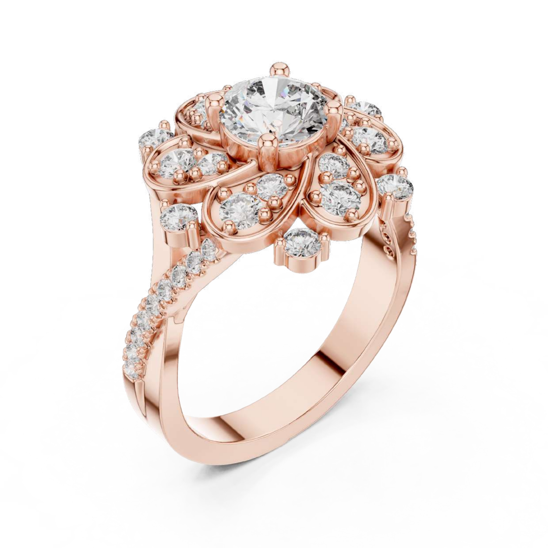 Rose Gold Floral Diamond Statement Ring