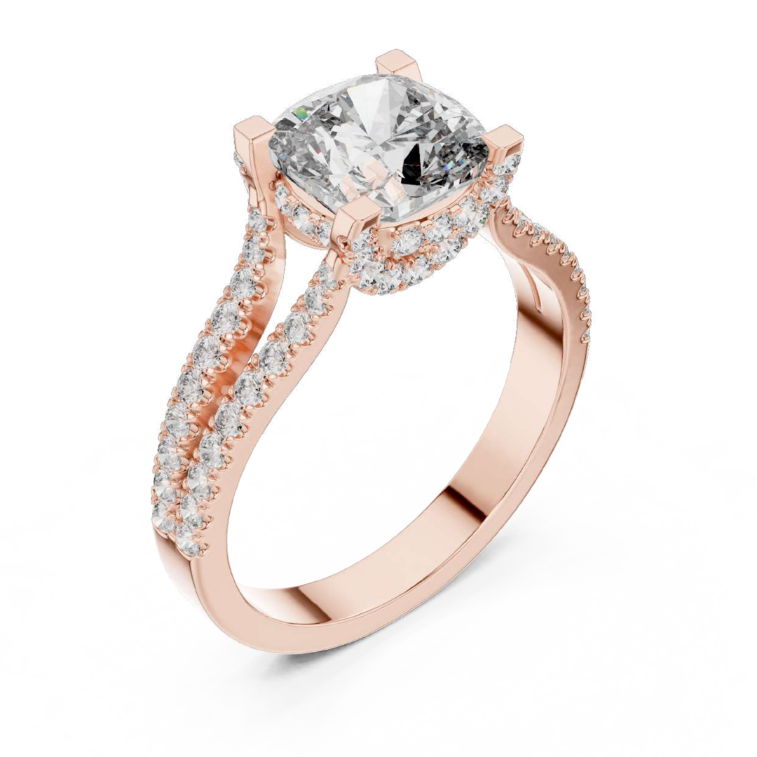 Cushion-Cut Split Shank Diamond Engagement Ring