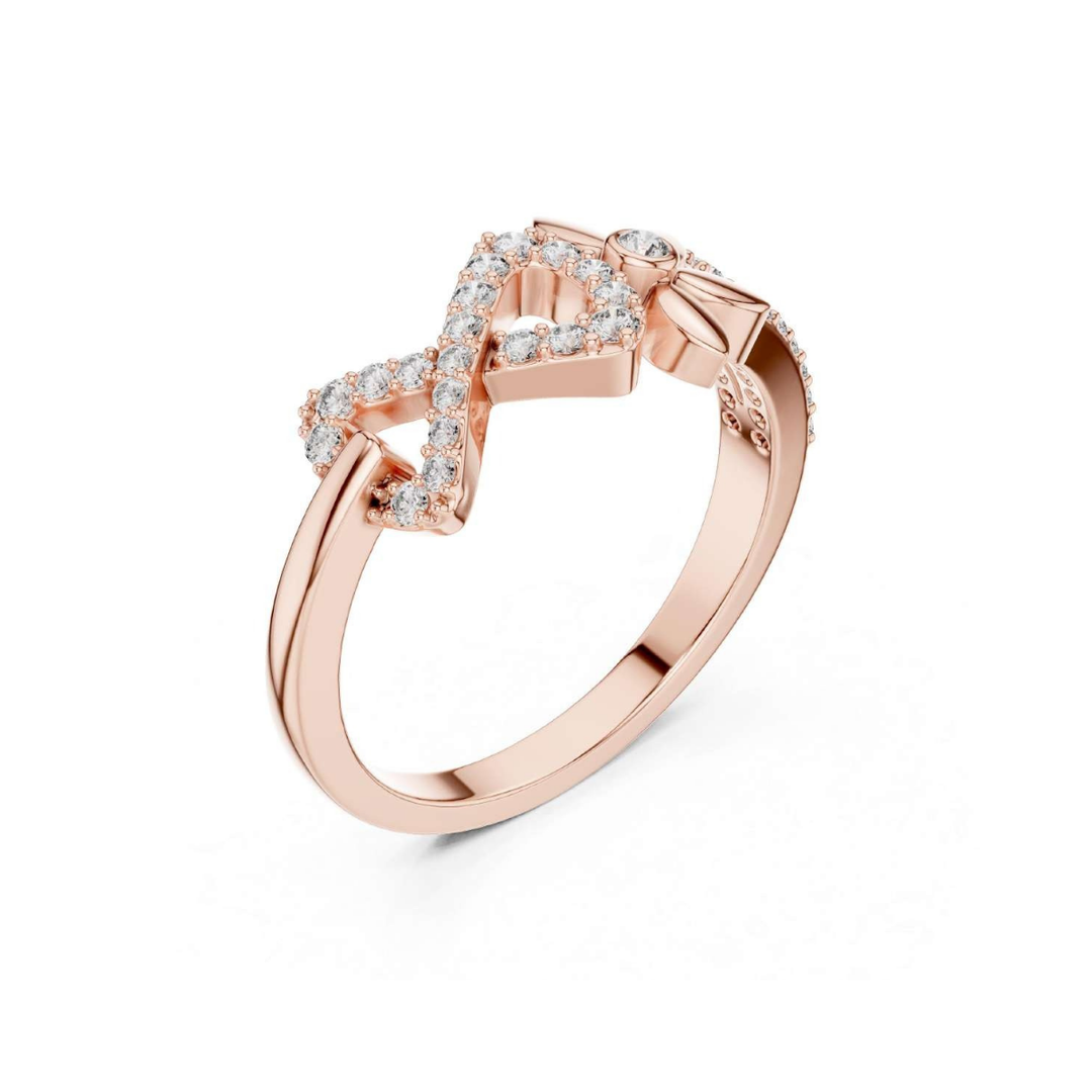 Rose Gold Diamond Ribbon Heart Ring