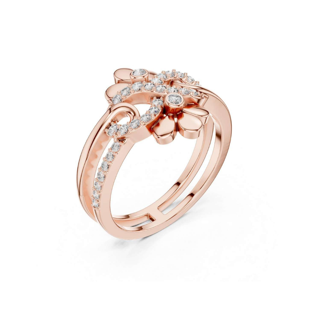 Rose Gold Floral Heart Diamond Ring