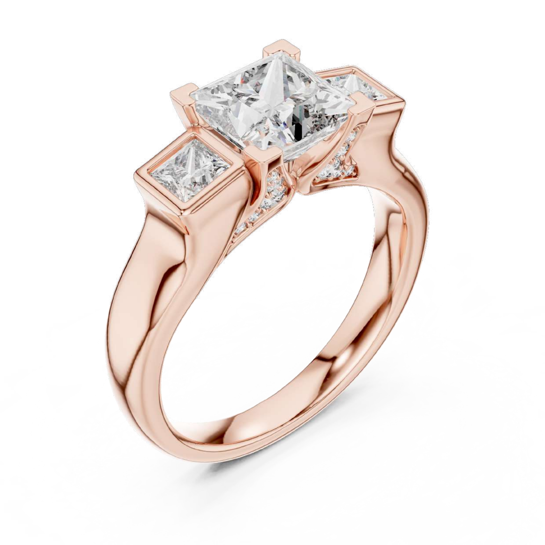Regal Princess-Cut Three-Stone Diamond Ring
