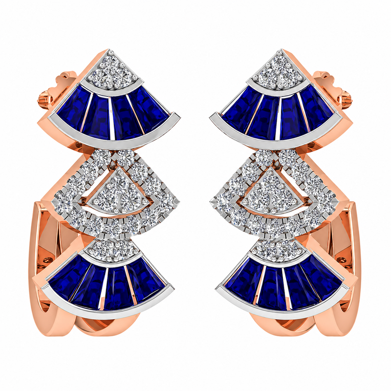 Royal Sapphire Fan Diamond Earrings
