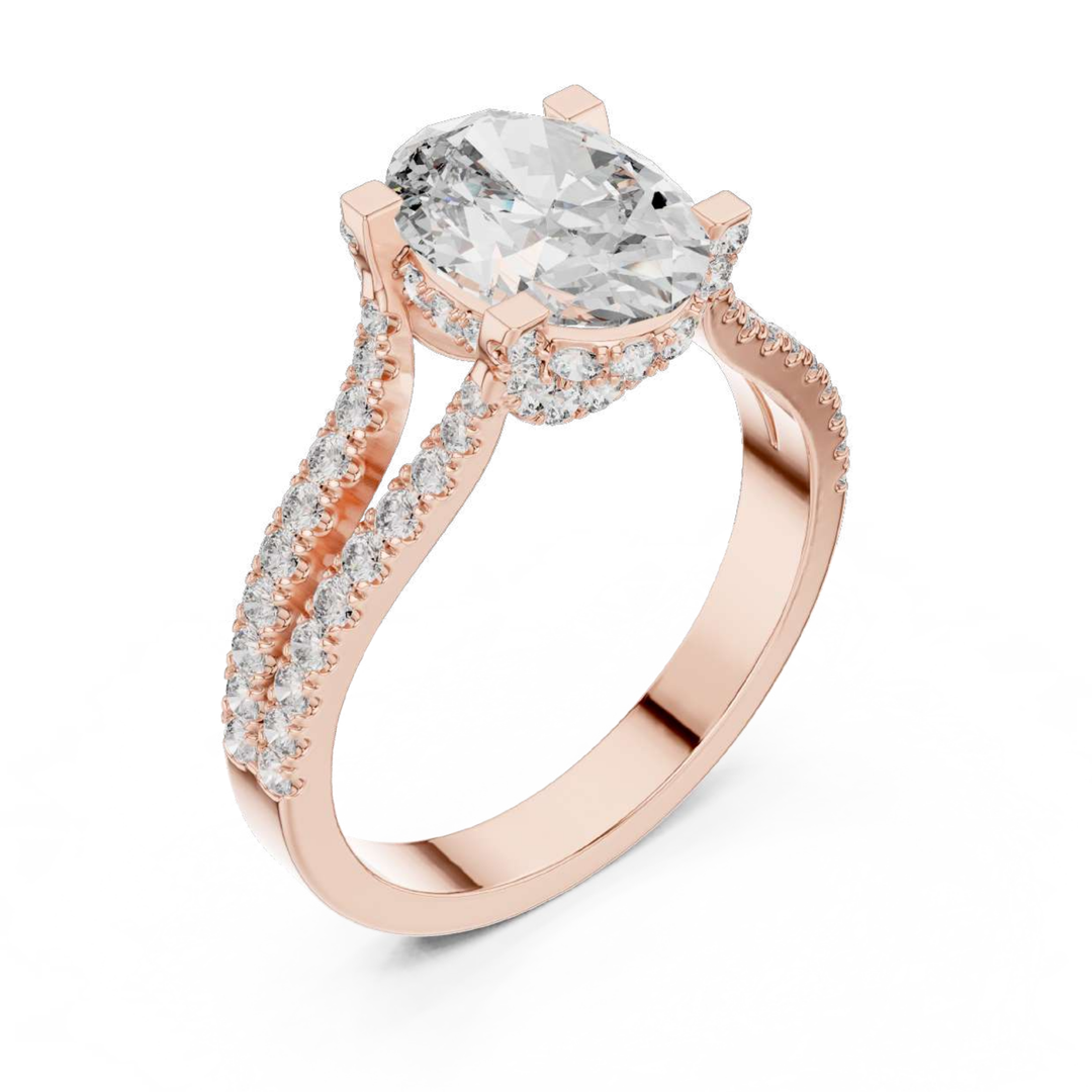 Rose Gold Oval Halo Split Shank Ring