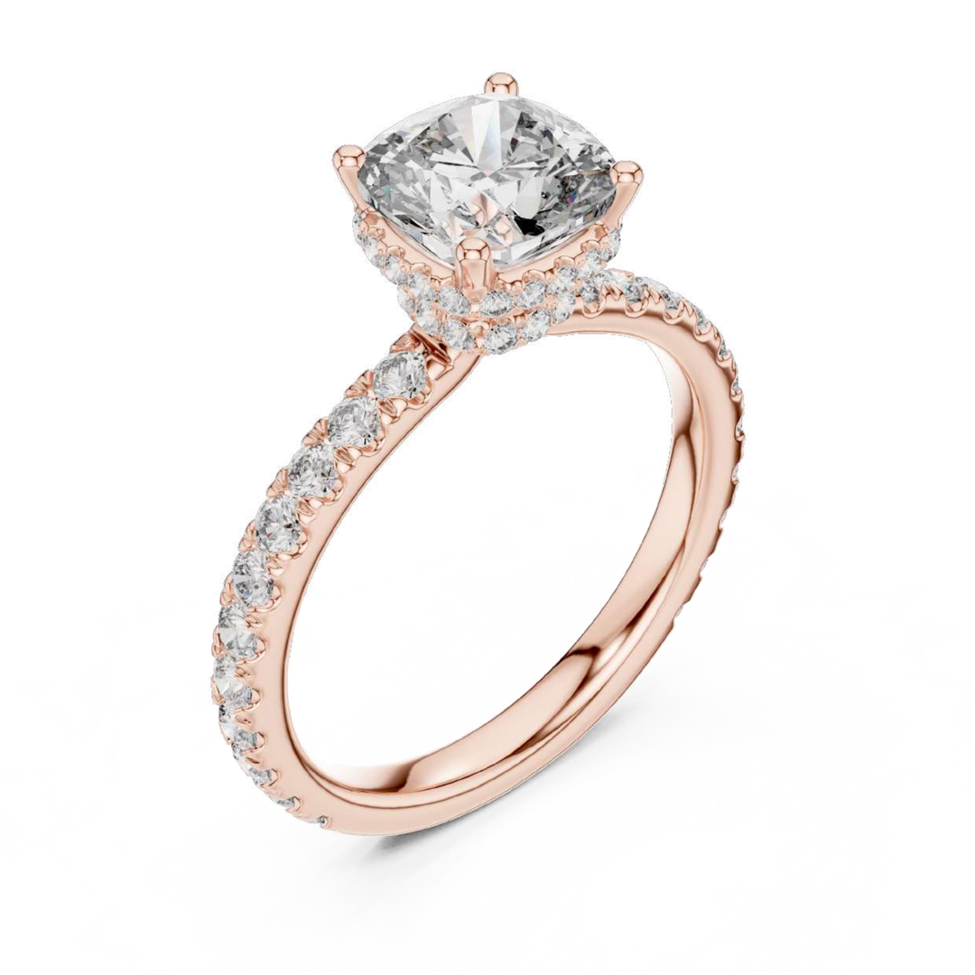 Rose Gold Cushion Halo Diamond Ring