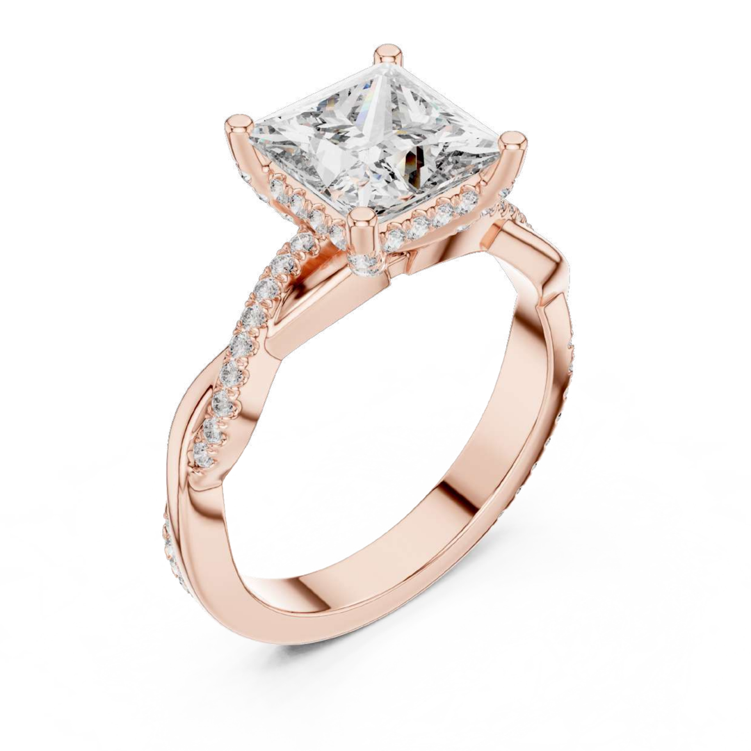 Rose Gold Princess Halo Engagement Ring