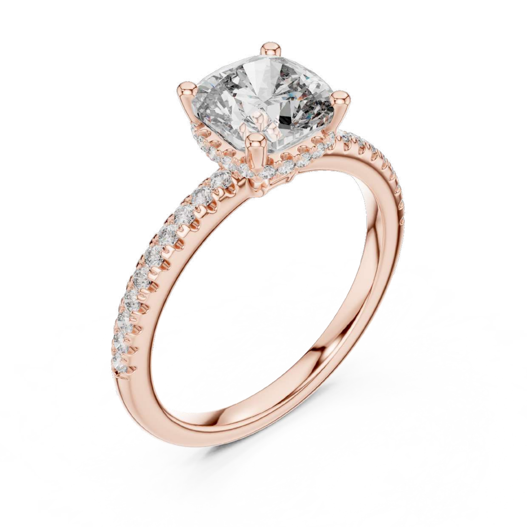 Rose Gold Cushion Halo Diamond Ring