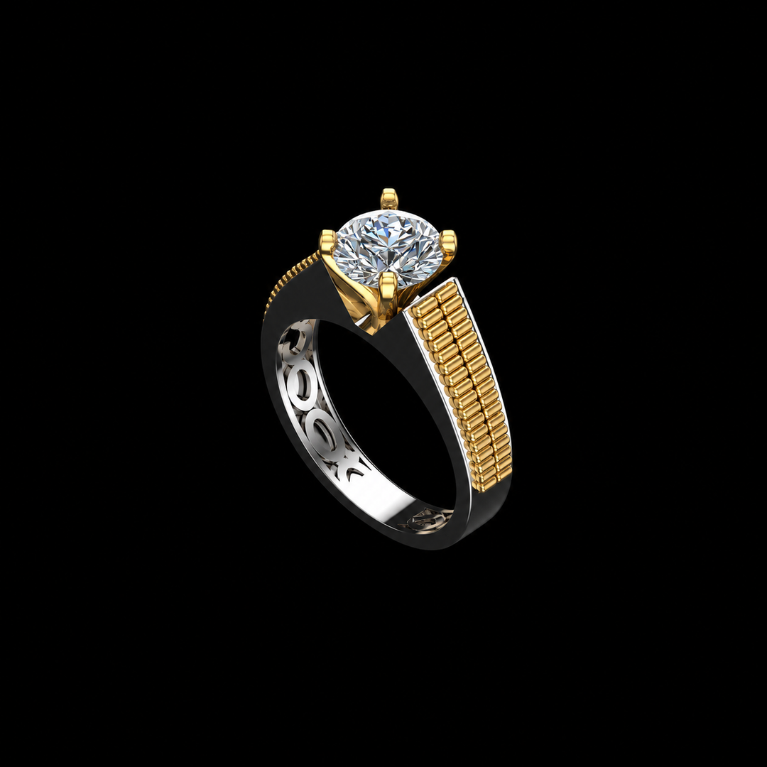 Royal Black & Gold Diamond Statement Ring