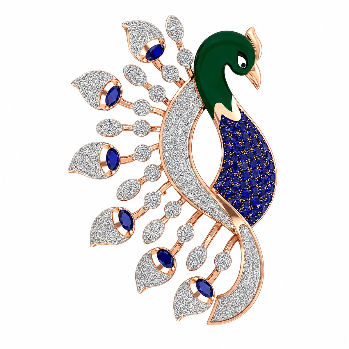 Royal peacock crystal brooch ring