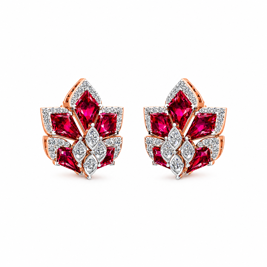 Ruby Blossom Designer Earrings