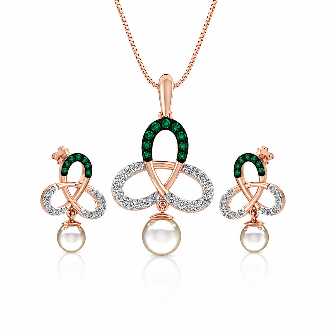 Emerald Infinity Pearl Pendant Set