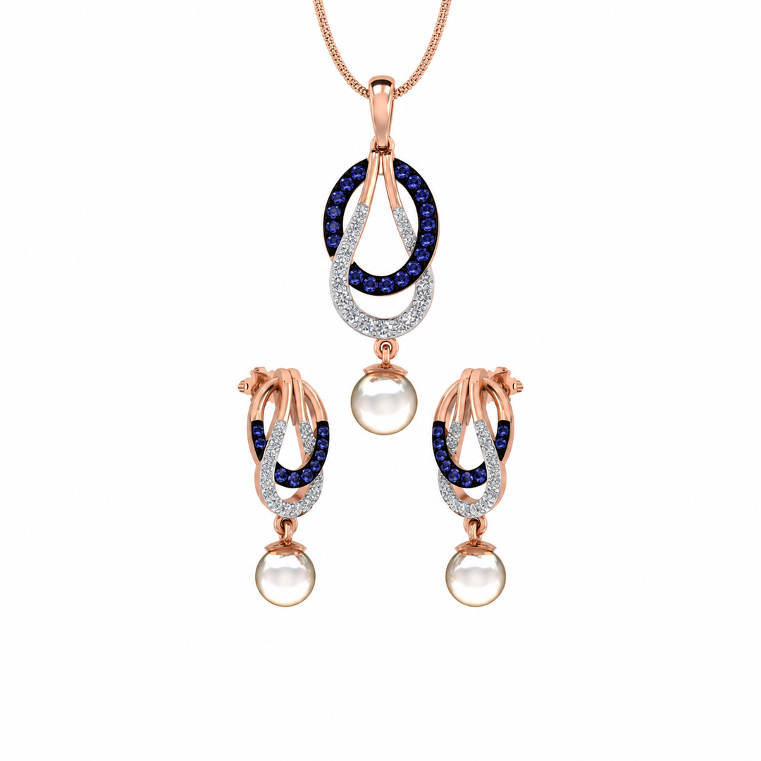 Royal Sapphire Pearl Pendant Set