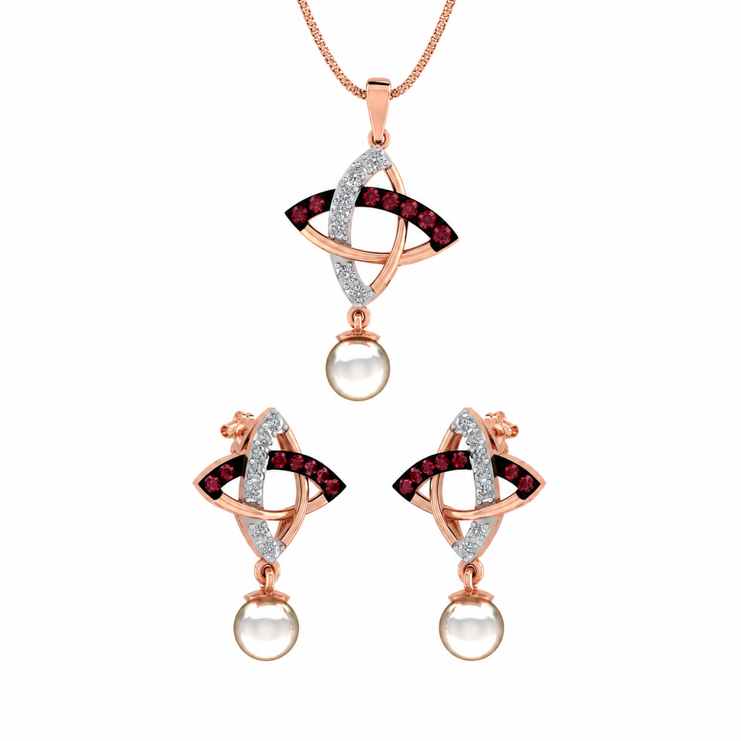 Ruby Pearl Infinity Pendant Set