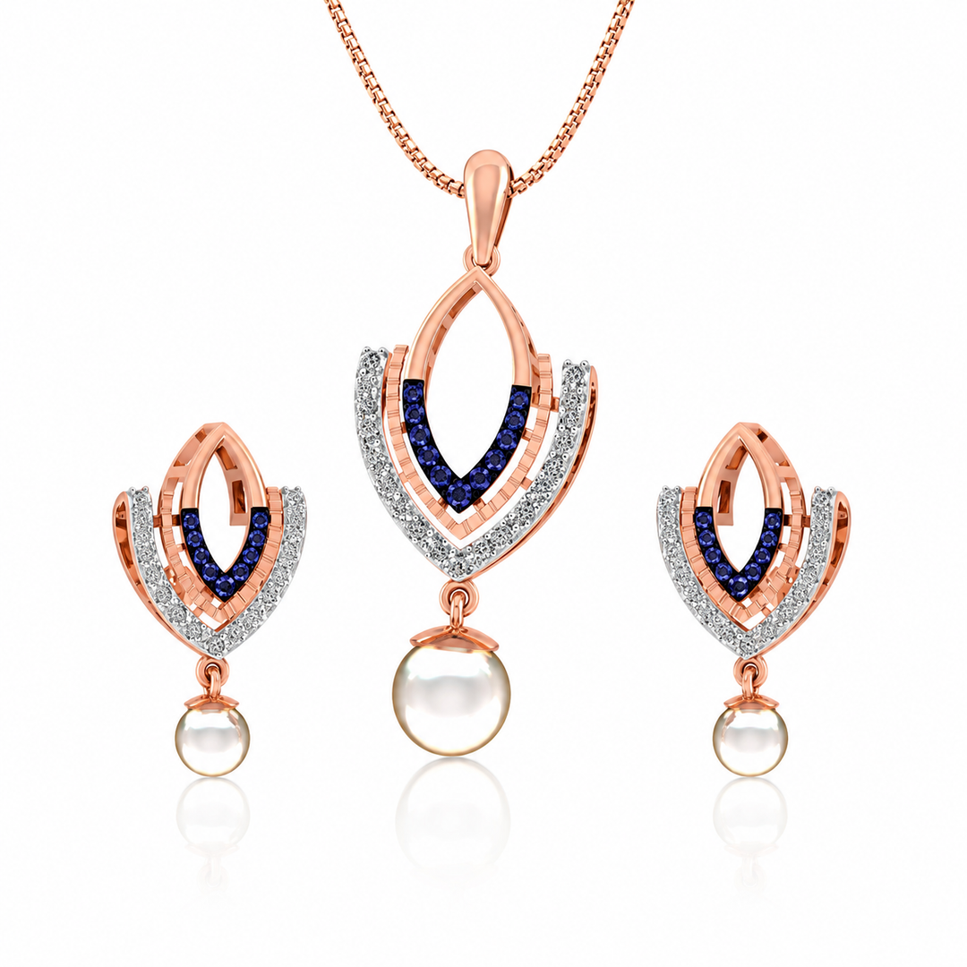 Royal Sapphire Pearl Leaf Pendant Set