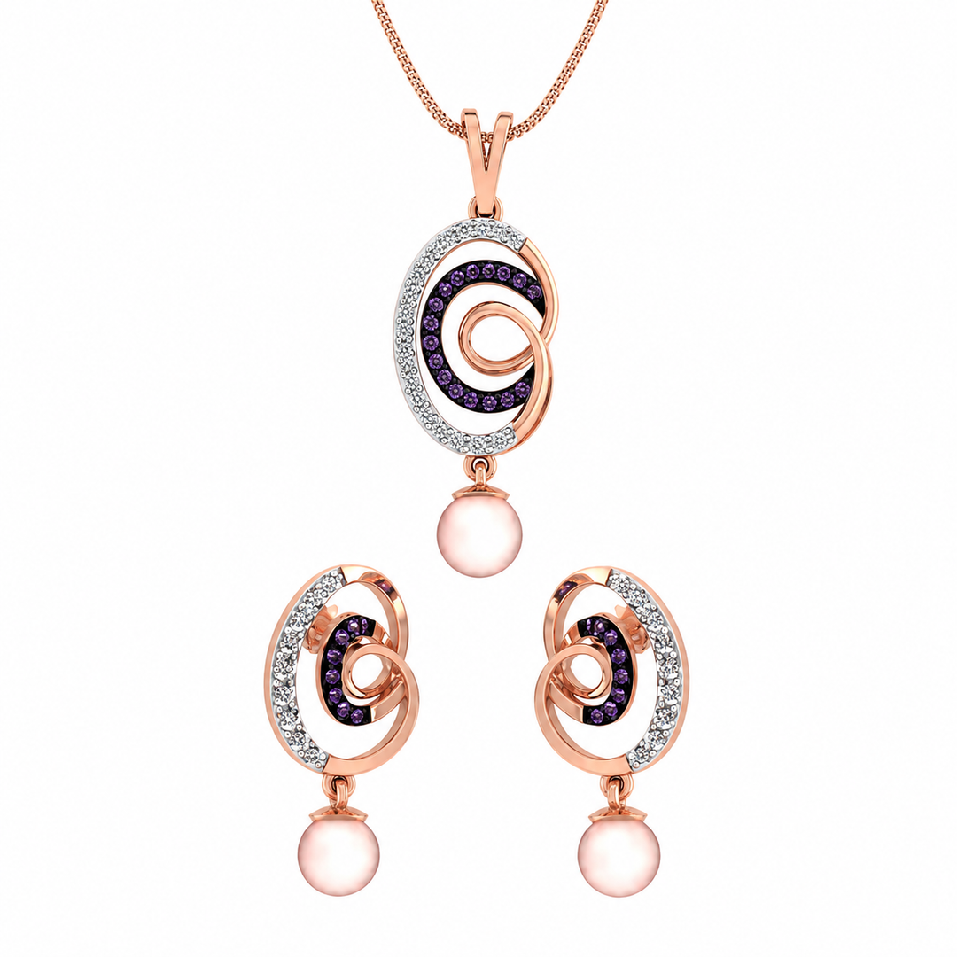 Rose Gold Amethyst Pearl Pendant Set