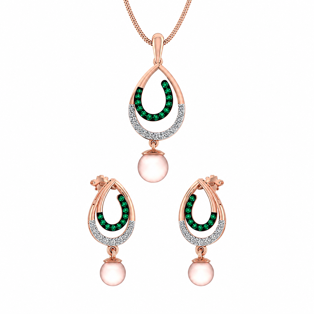 Emerald Dewdrop Pearl Pendant Set