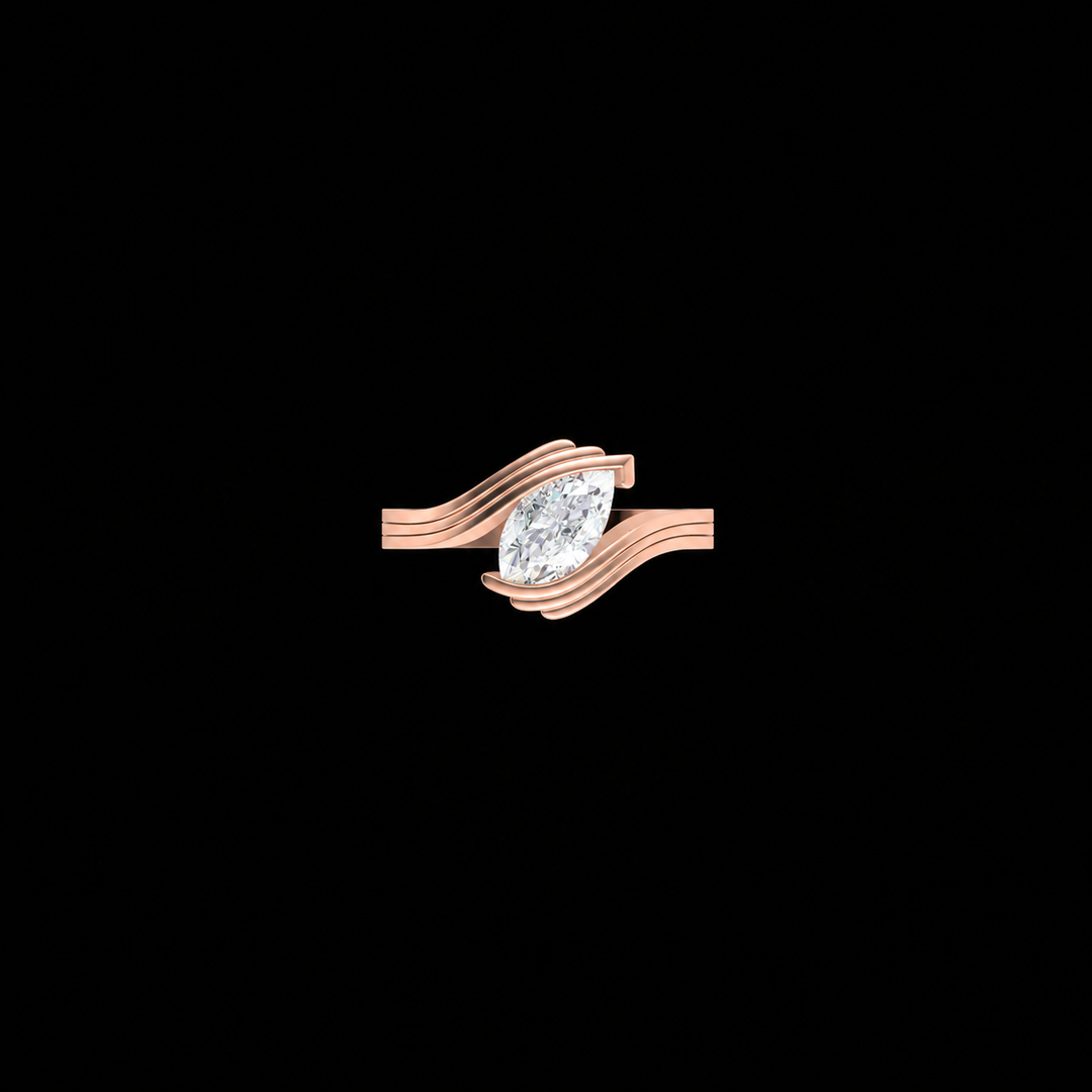 Rose Gold Teardrop Wave Solitaire Ring