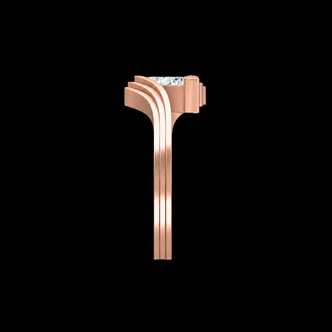 Rose Gold Teardrop Wave Solitaire Ring