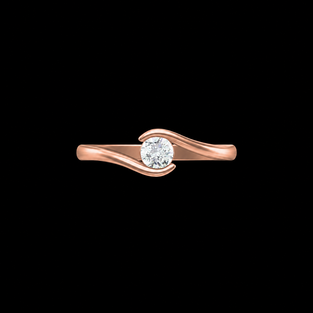 Rose Gold Wave Solitaire Ring