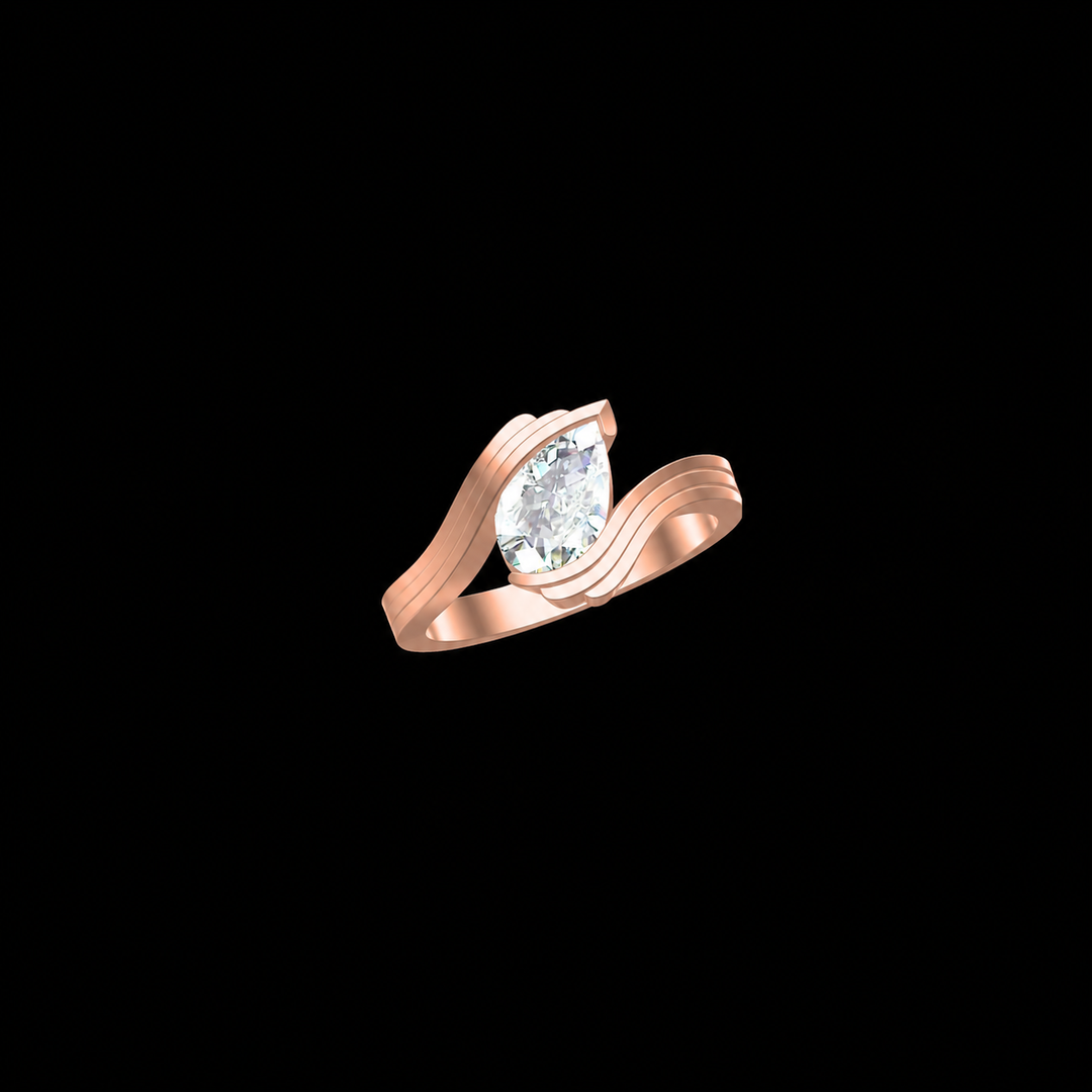 Rose Gold Teardrop Wave Solitaire Ring