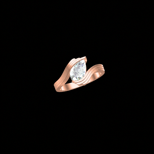 Rose Gold Teardrop Wave Solitaire Ring