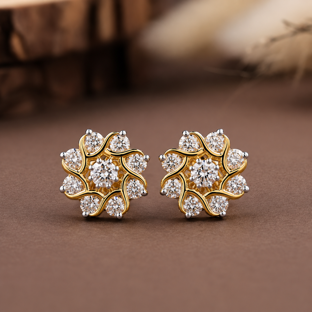 Floral Diamond Stud Earrings