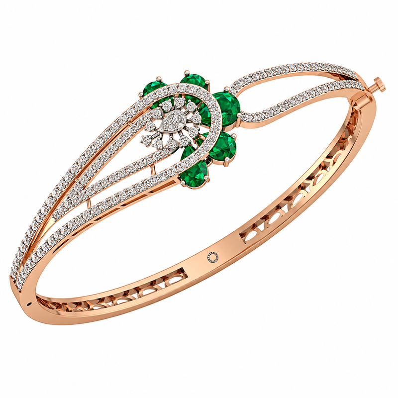 Emerald Floral Diamond Bangle
