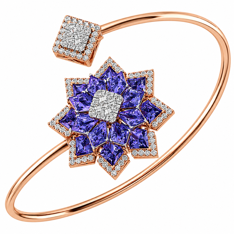 Royal Sapphire Blossom Diamond Bangle