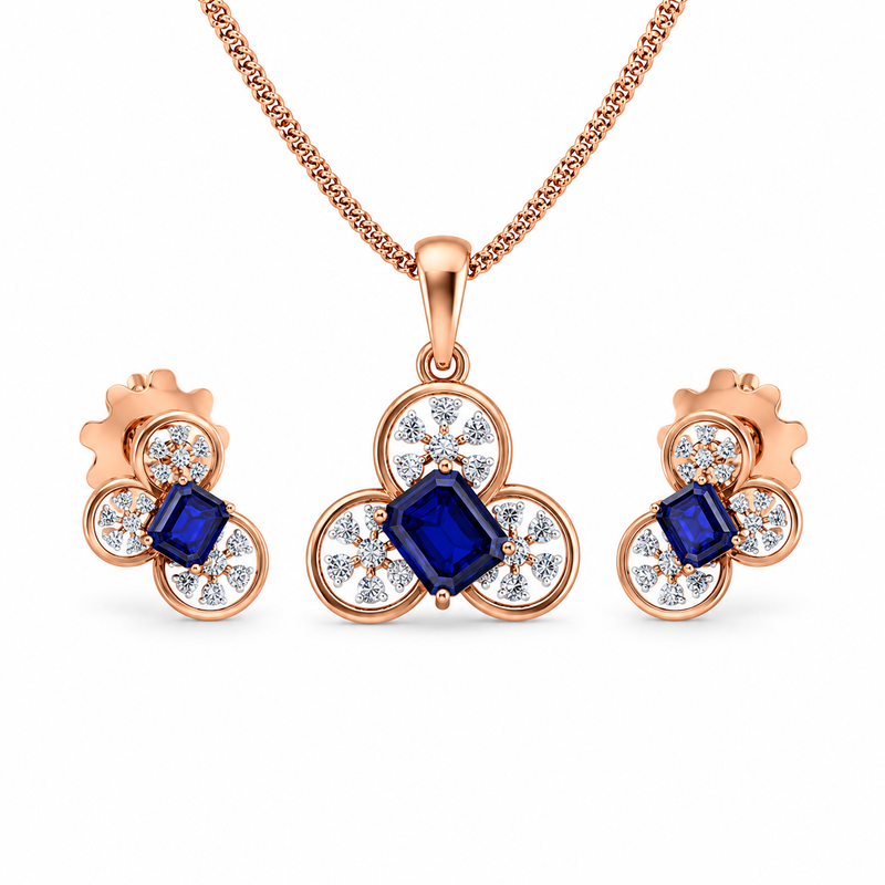 Royal Sapphire Blossom Pendant Set