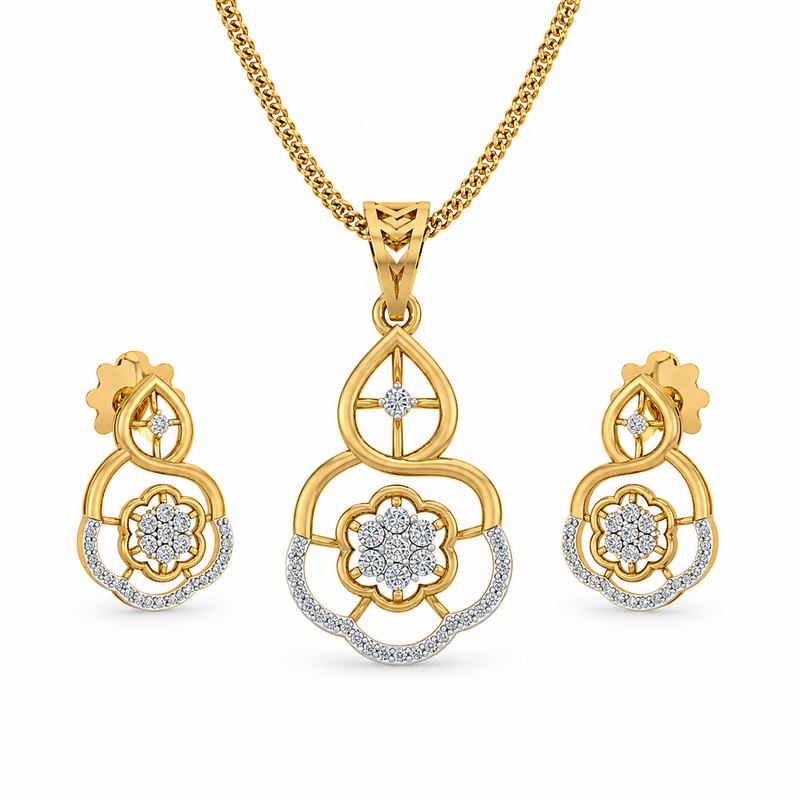 Golden Bloom Diamond Pendant Set