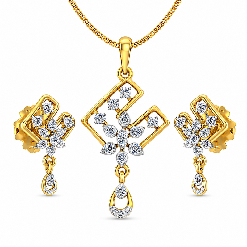 Golden Floral Sparkle Pendant Set