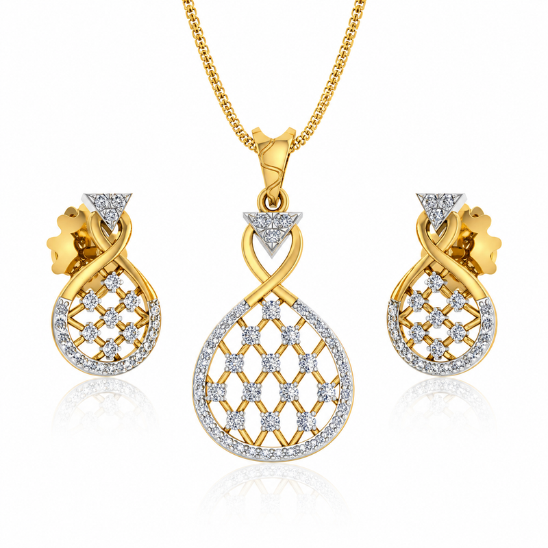 Golden Teardrop Diamond Pendant Set
