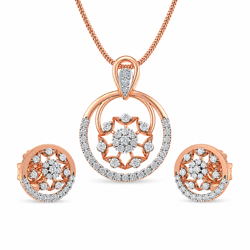 Rose Gold Floral Halo Pendant Set